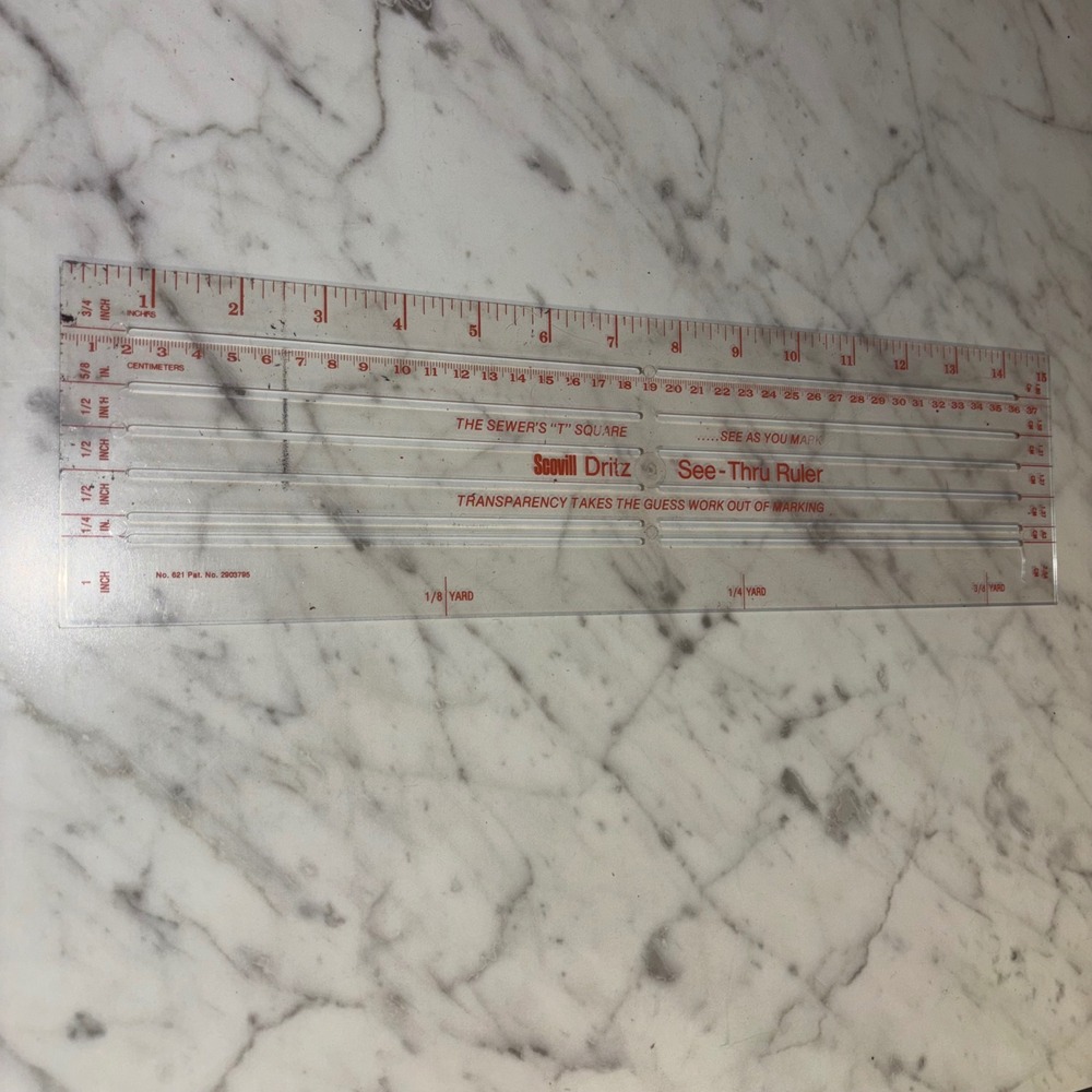 Vintage Scovill Dritz See-Thru Ruler No 621 Sewers T-Square 15 Inch Ruler